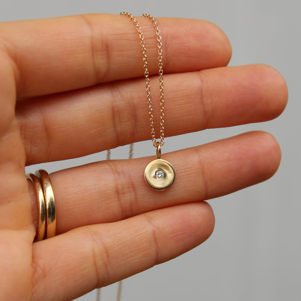 Diamond Disc Charm Necklace 14K